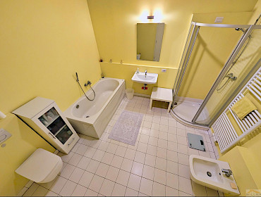 Large, bright, and inviting bathroom