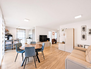 helles Wohnzimmer mit Wohnküche