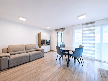 helles Wohnzimmer mit Wohnküche